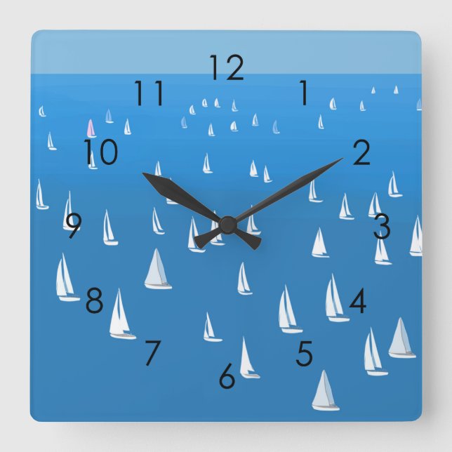 Sailing Boats in deep blue Sea - Regatta Sailboats Square Wall Clock (Front)