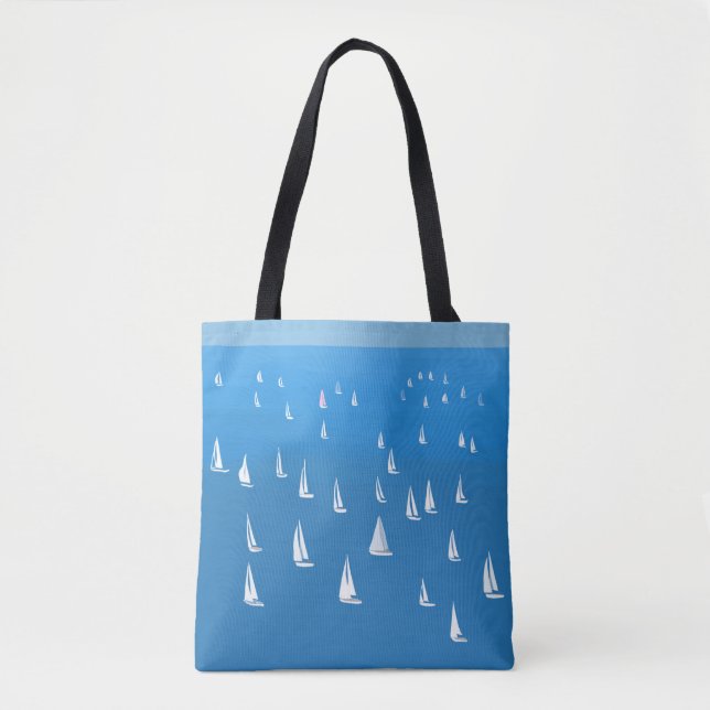 Sailing Boats in deep blue Sea - Regatta Sailboats Tote Bag (Front)
