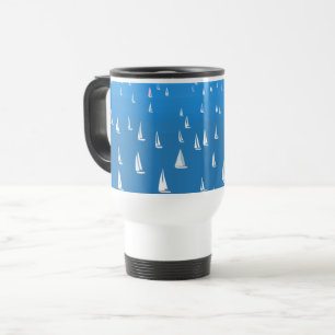 Sailing Boats in deep blue Sea - Regatta Sailboats Travel Mug