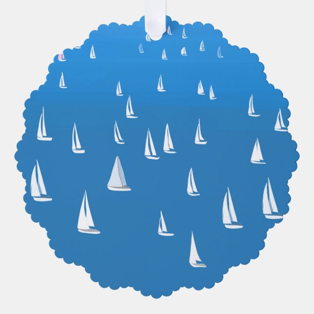 Sailing Boats in deep blue Sea - Regatta Sailboats Tree Decoration Card (Front)