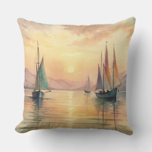 Sailing Boats in Sunset Cushion