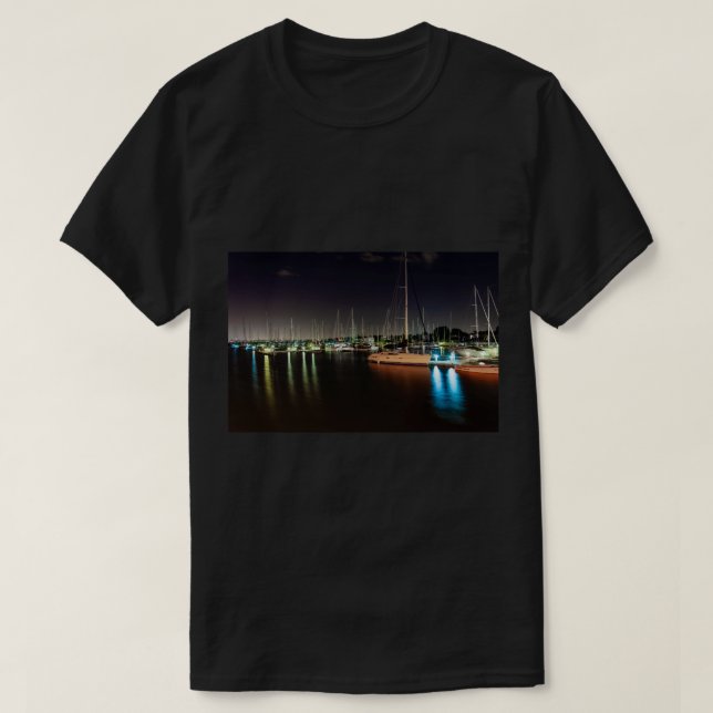 Sailing boats light up the harbour in the night sk T-Shirt (Design Front)