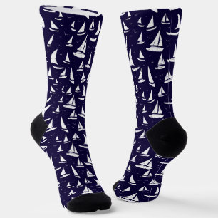 Sailing Boats Navy Blue And White Sailor Boating Socks