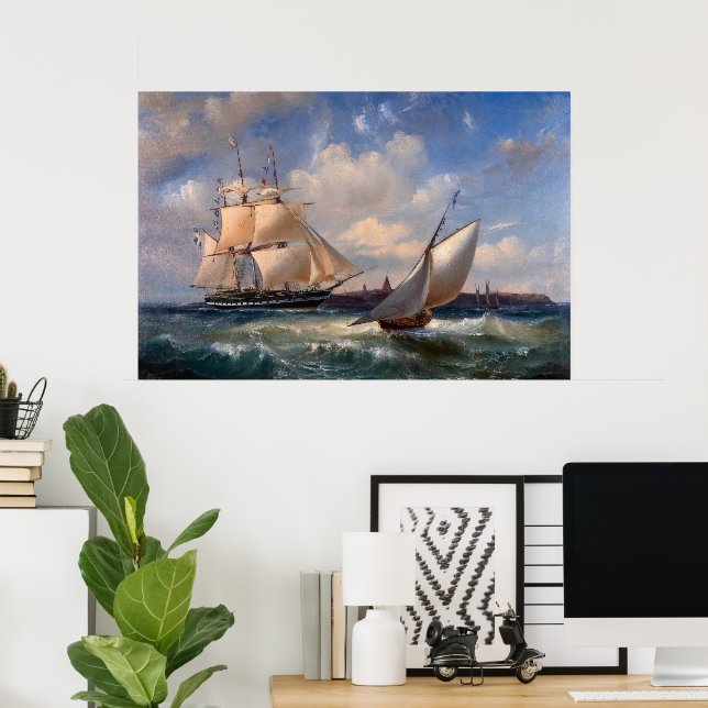 Sailing Boats on a Rough Sea   Poster (Home Office)