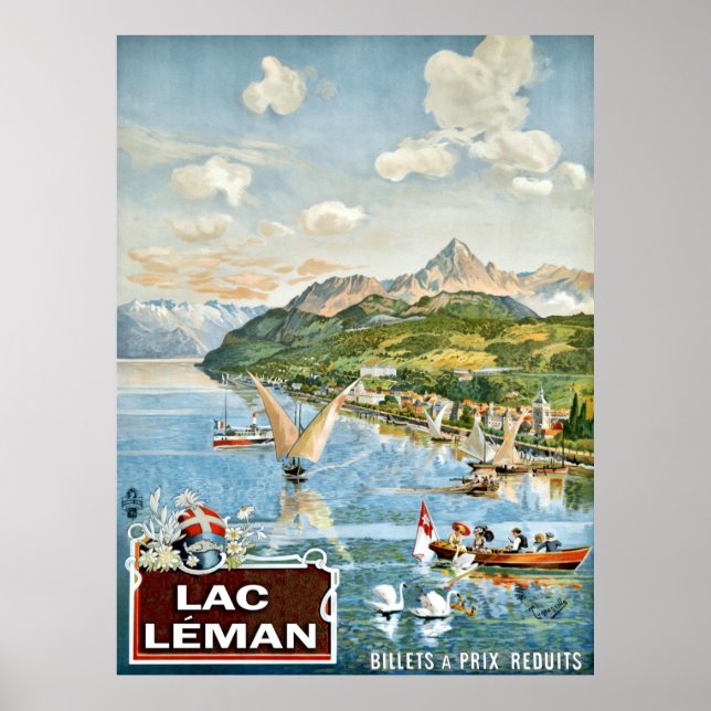 Sailing boats on Geneva lake, Switzerland, travel Poster (Front)