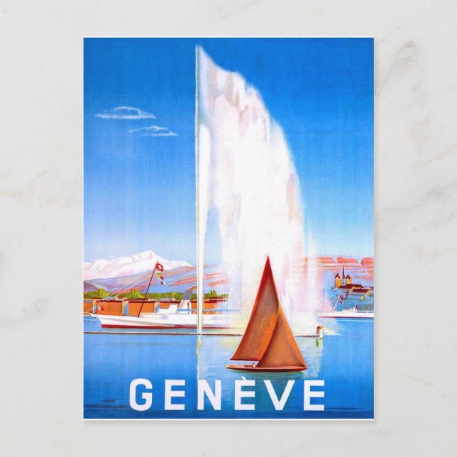 Sailing boats on Geneva lake, Switzerland, vintage Postcard (Front)