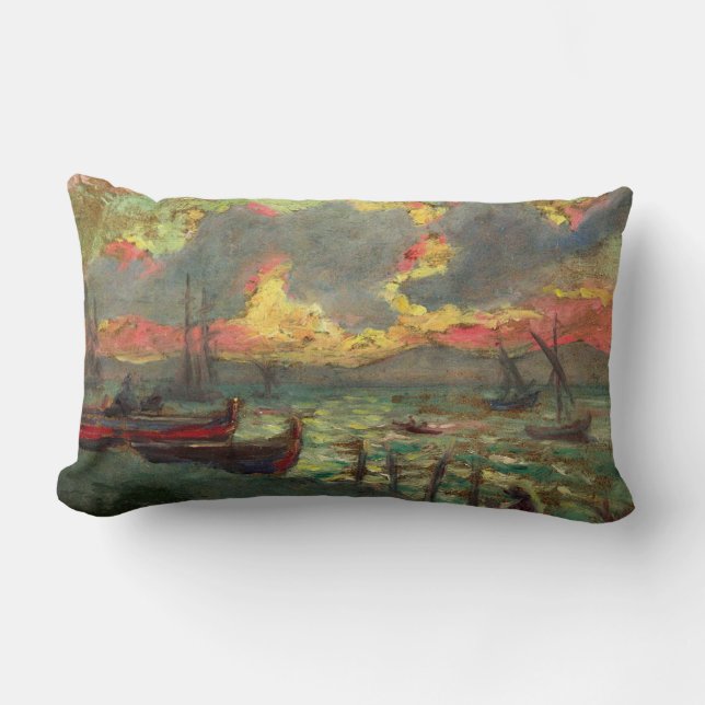 Sailing Boats on the Shore (by Kimon Loghi) Lumbar Cushion (Front)