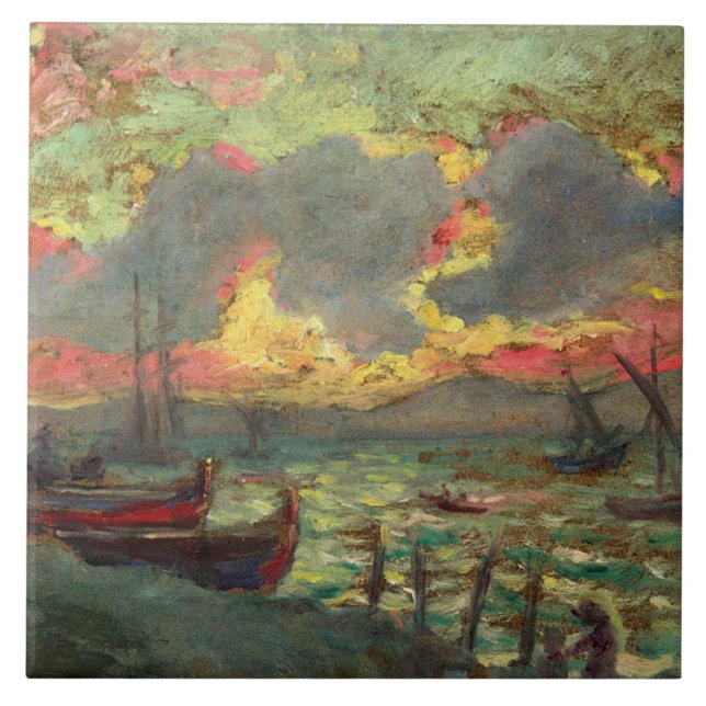 Sailing Boats on the Shore (by Kimon Loghi) Tile (Front)