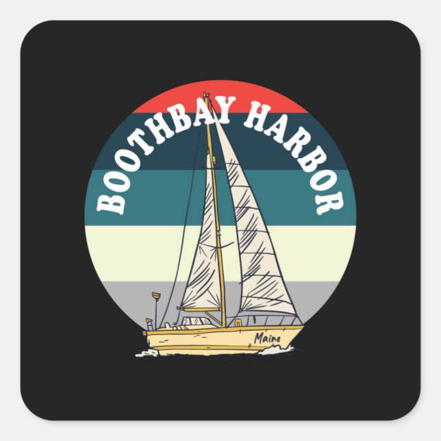 Sailing Boothbay Harbor Maine Vintage Square Sticker (Front)