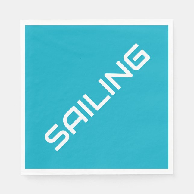 SAILING Bright Azure Blue Modern White Slant Text Napkin (Front)