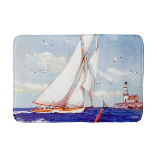Sailing By The Lighthouse by Albert B. Marks Bath Mat