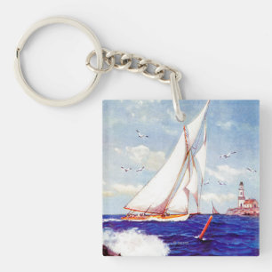 Sailing By The Lighthouse by Albert B. Marks Key Ring