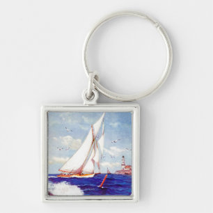 Sailing By The Lighthouse by Albert B. Marks Key Ring