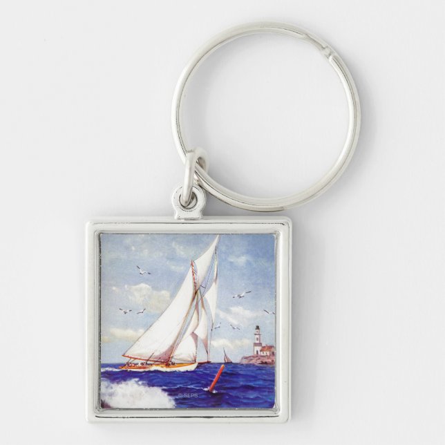 Sailing By The Lighthouse by Albert B. Marks Key Ring (Front)