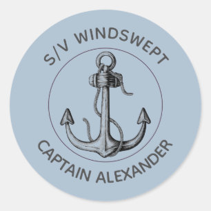 SAiling Captain and Boat Name Custom Rustic Anchor Classic Round Sticker