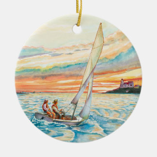 Sailing ceramic Christmas ornament