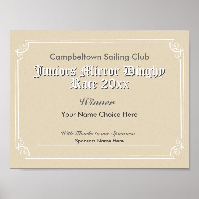 Sailing Club Competition Winner's Certificate Poster (Front)