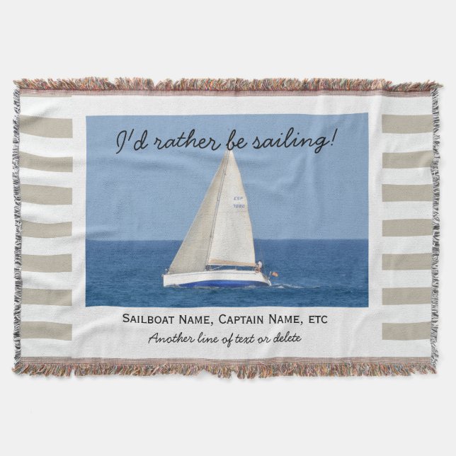 Sailing Custom Sailboat Photo Nautical Tan Striped Throw Blanket (Front)
