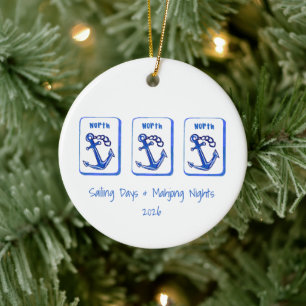 Sailing Days & Mahjong Nights Pung Anchor Tiles Ceramic Tree Decoration