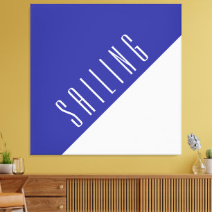 SAILING Diagonal Deep Blue White Colour Block Canvas Print