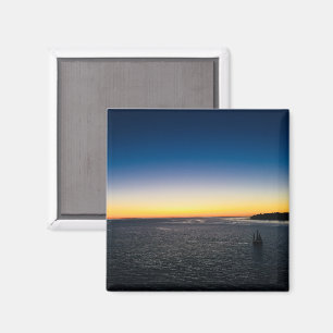 Sailing from the Harbour Yellow Blue Sunset Photo Magnet