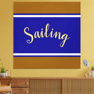 SAILING Fun Navy Blue White Brown Racing Stripes Canvas Print