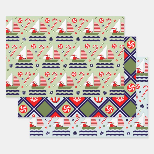 Sailing Holiday Gift Wrapping Paper Sheet (Set)