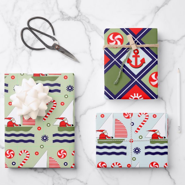 Sailing Holiday Gift Wrapping Paper Sheet (Front)