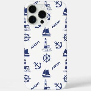 Sailing Illustrative Pattern Navy Blue+White iPhone 16 Pro Max Case
