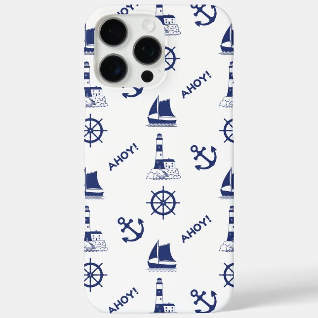 Sailing Illustrative Pattern Navy Blue+White Case-Mate iPhone Case (Back)