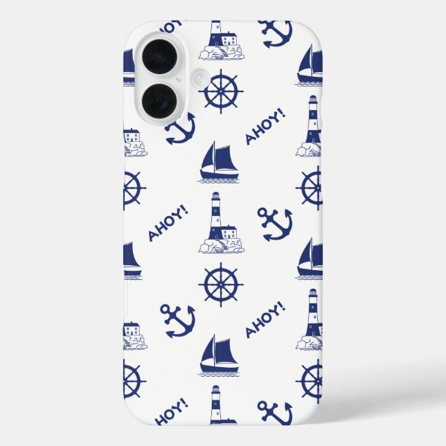 Sailing Illustrative Pattern Navy Blue+White Case-Mate iPhone Case (Back)