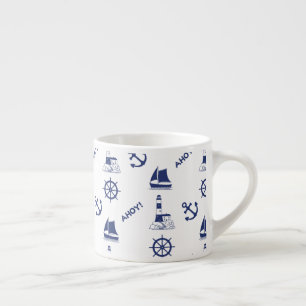 Sailing Illustrative Pattern Navy Blue+White Espresso Cup