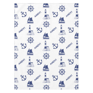 Sailing Illustrative Pattern Navy Blue+White Tablecloth