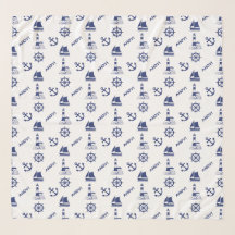 Sailing Illustrative Rpt Pattern Navy Blue+White