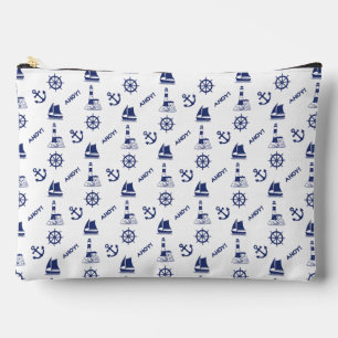 Sailing Illustrative Sml Ptn Navy Blue+White Accessory Pouch