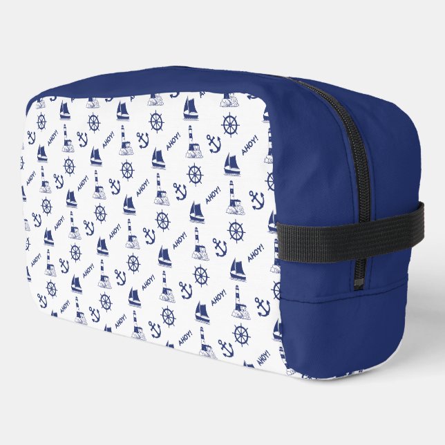 Sailing Illustrative Sml Ptn Navy Blue+White Dopp Kit (Left Corner)