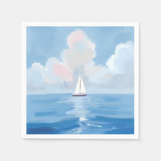 Sailing in Blue | Coastal Sailboat Ocean Painting Napkin