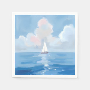 Sailing in Blue   Coastal Sailboat Ocean Painting Napkin