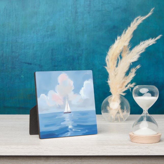 Sailing in Blue | Coastal Sailboat Ocean Painting Plaque (Insitu)