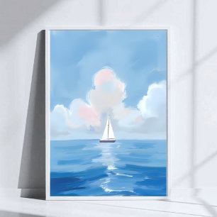 Sailing in Blue   Coastal Sailboat Ocean Painting Poster