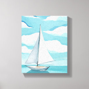 Sailing in Blue   Watercolor Aqua Ocean Waves Canvas Print