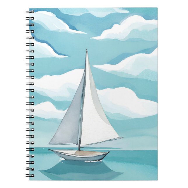 Sailing in Blue | Watercolor Aqua Ocean Waves Notebook (Front)