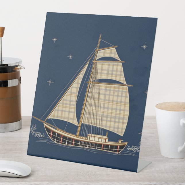 Sailing in Style Across the Blue Pedestal Sign (In SItu)