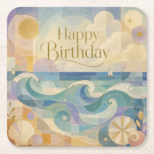 Sailing into a New Year Square Paper Coaster