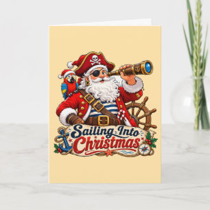 Sailing Into Christmas Pirate Santa Card