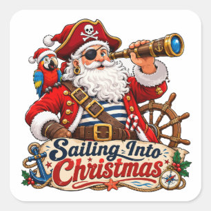 Sailing Into Christmas Pirate Santa Square Sticker