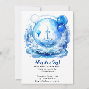 Sailing into Happiness: Watercolor Boy Baby Shower Invitation