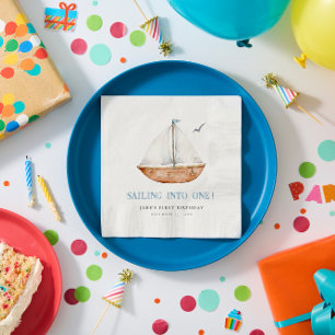 Sailing Into One Nautical Birthday Party Napkin