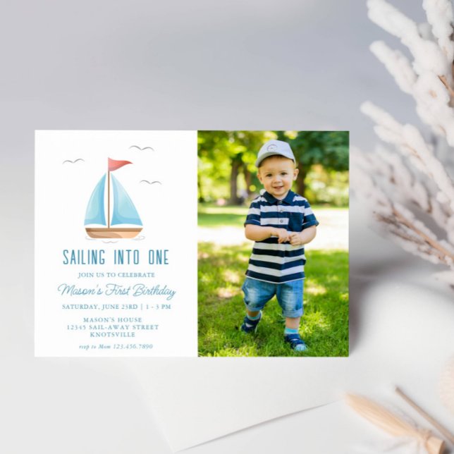 Sailing into One Nautical Birthday Photo Invitation (Creator Uploaded)