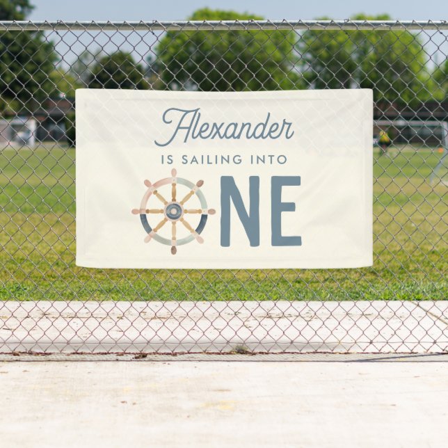Sailing into One Nautical First Birthday Kids Banner (Insitu)